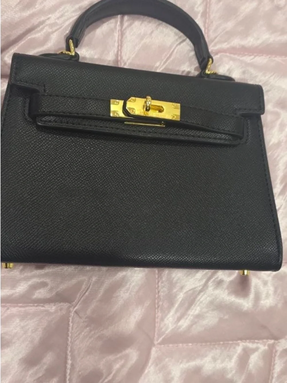 Classic Black Top-Handle Leather Bag with Gold Hardware